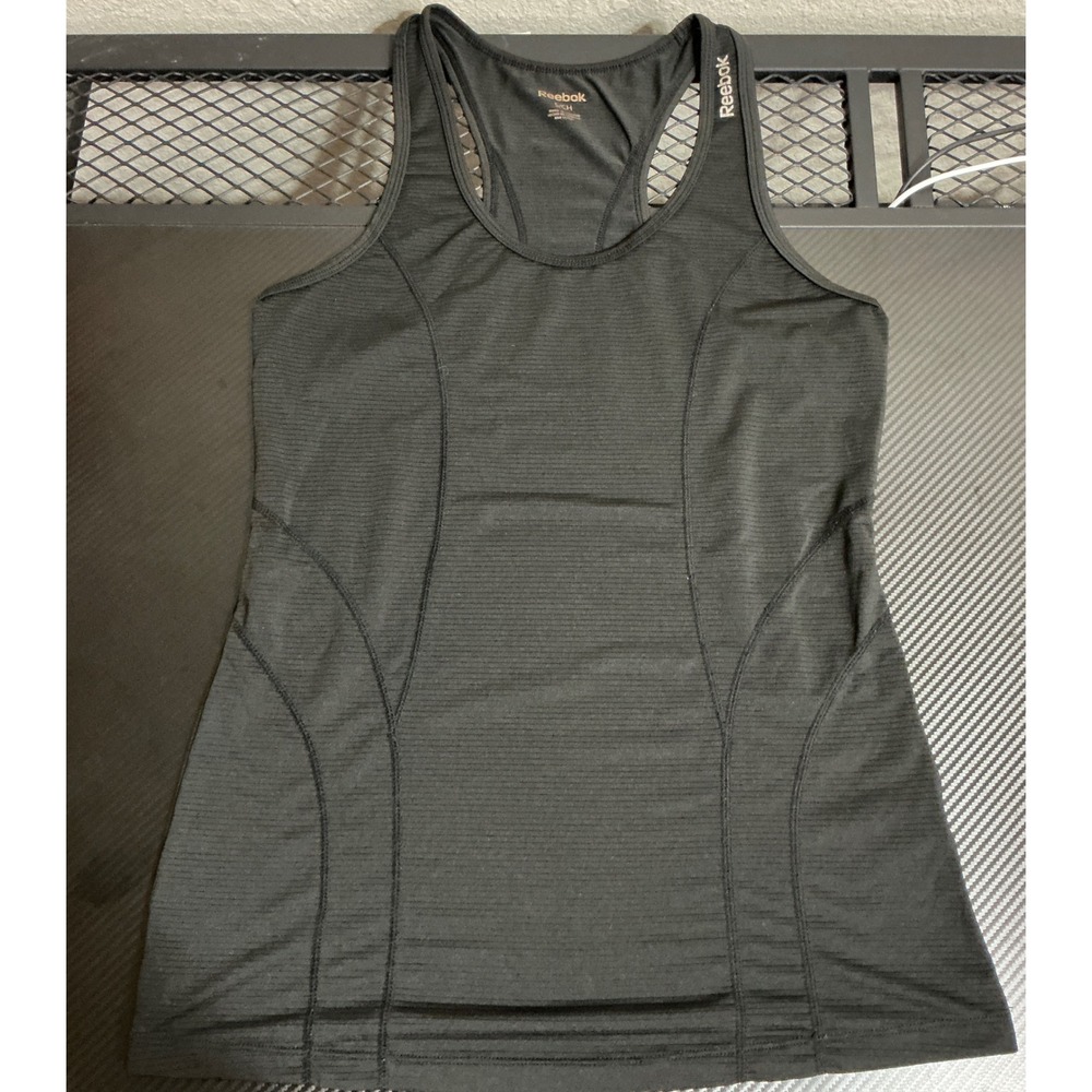 Reebok Women's L Black Racerback Athletic Tank Top Fitted Workout Gym Athleisure